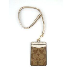 Coach Signature Khaki Brown ID Lanyard Card Holder